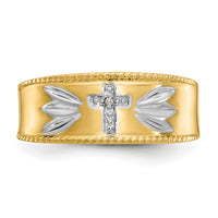 10k & Rhodium .01ct. Diamond Trio Men's Cross Wedding Band-10X74