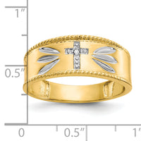 10k & Rhodium .01ct. Diamond Trio Men's Cross Wedding Band-10X74