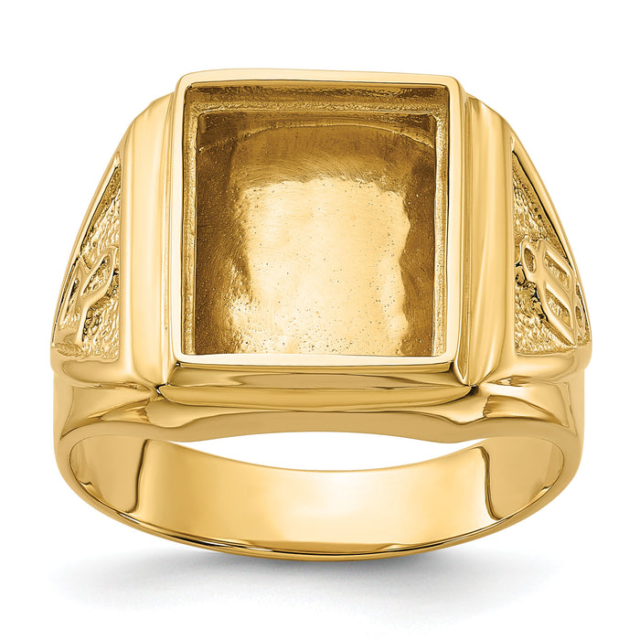 10k Men's Polished and Textured Masonic Ring Mounting-10Y1576