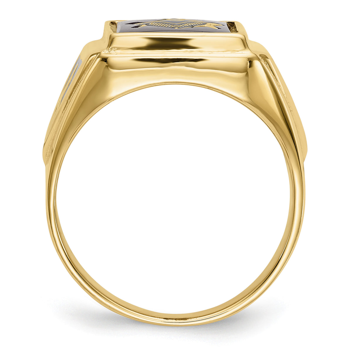 10k Men's Textured w/ Black Enamel & Lab Cr. Ruby Masonic Ring-10Y1576M