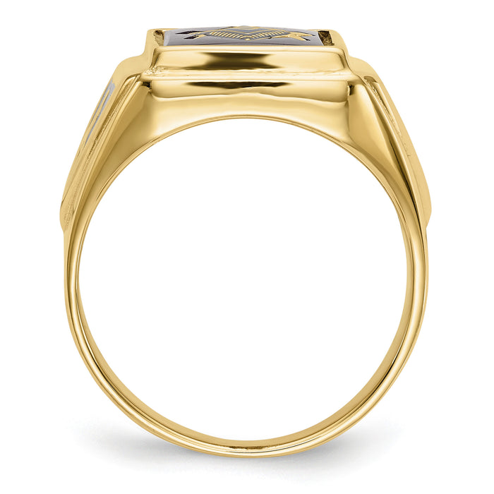 10k Men's Textured w/ Black Enamel & Lab Cr. Ruby Masonic Ring-10Y1576M