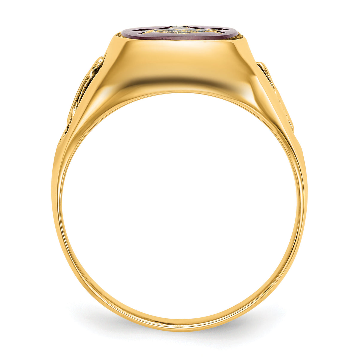 10k Men's Textured w/ Black Enamel & Lab Cr. Ruby Masonic Ring-10Y1583M