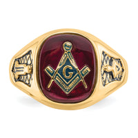 10k Men's Textured w/ Black Enamel & Lab Cr. Ruby Masonic Ring-10Y1583M