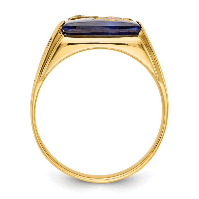 10k Men's Textured w/ Black Enamel Imit. Blue Spinel Dia Masonic Ring-10Y1586MAA
