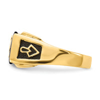 10k Men's Textured w/ Black Enamel Imit. Blue Spinel Dia Masonic Ring-10Y1586AA