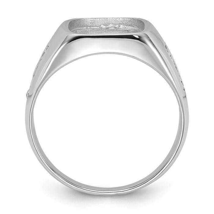 10k White Gold Men's Polished and Grooved Masonic Ring Mounting-10Y1589
