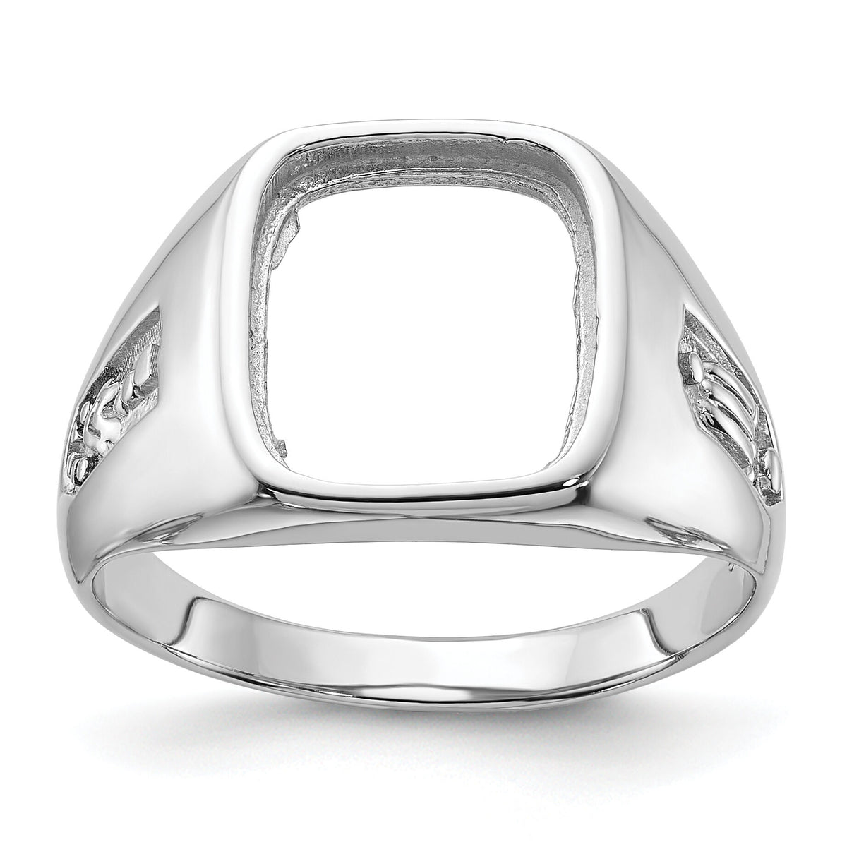 10k White Gold Men's Polished and Grooved Masonic Ring Mounting-10Y1589