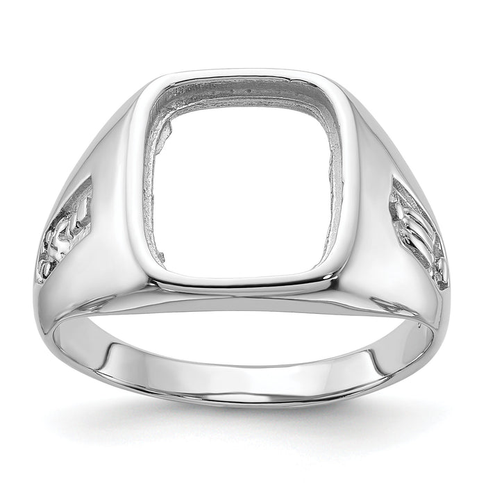 10k White Gold Men's Polished and Grooved Masonic Ring Mounting-10Y1589