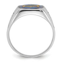 10kw Men's Grooved w/ Black Enamel & Imit. Blue Spinel Masonic Ring-10Y1589M