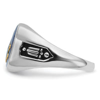 10kw Men's Grooved w/ Black Enamel & Imit. Blue Spinel Masonic Ring-10Y1589M
