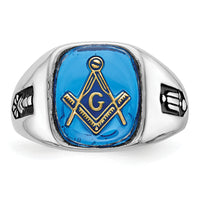 10kw Men's Grooved w/ Black Enamel & Imit. Blue Spinel Masonic Ring-10Y1589M