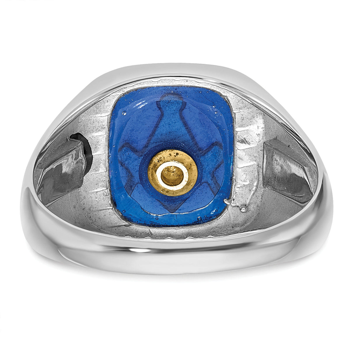 10kw Men's Grooved w/ Black Enamel & Imit. Blue Spinel Masonic Ring-10Y1589M