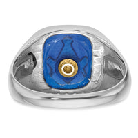 10kw Men's Grooved w/ Black Enamel & Imit. Blue Spinel Masonic Ring-10Y1589M