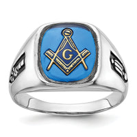 10kw Men's Grooved w/ Black Enamel & Imit. Blue Spinel Masonic Ring-10Y1589M