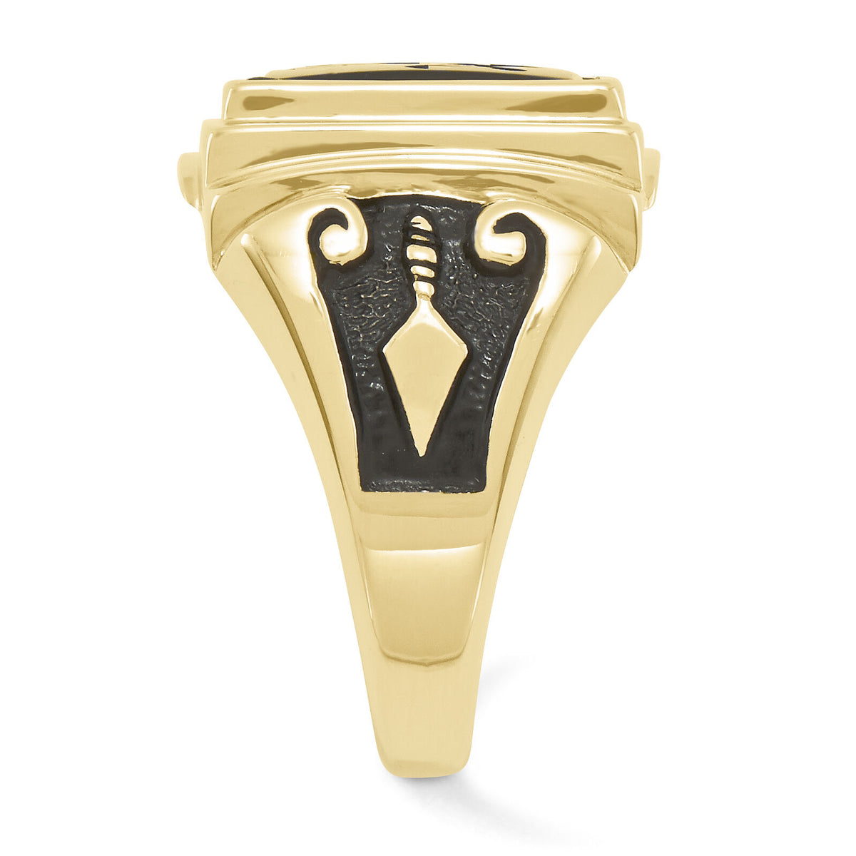 10k Men's Polished and Textured with Black Enamel and Onyx Masonic Ring-10Y1593M