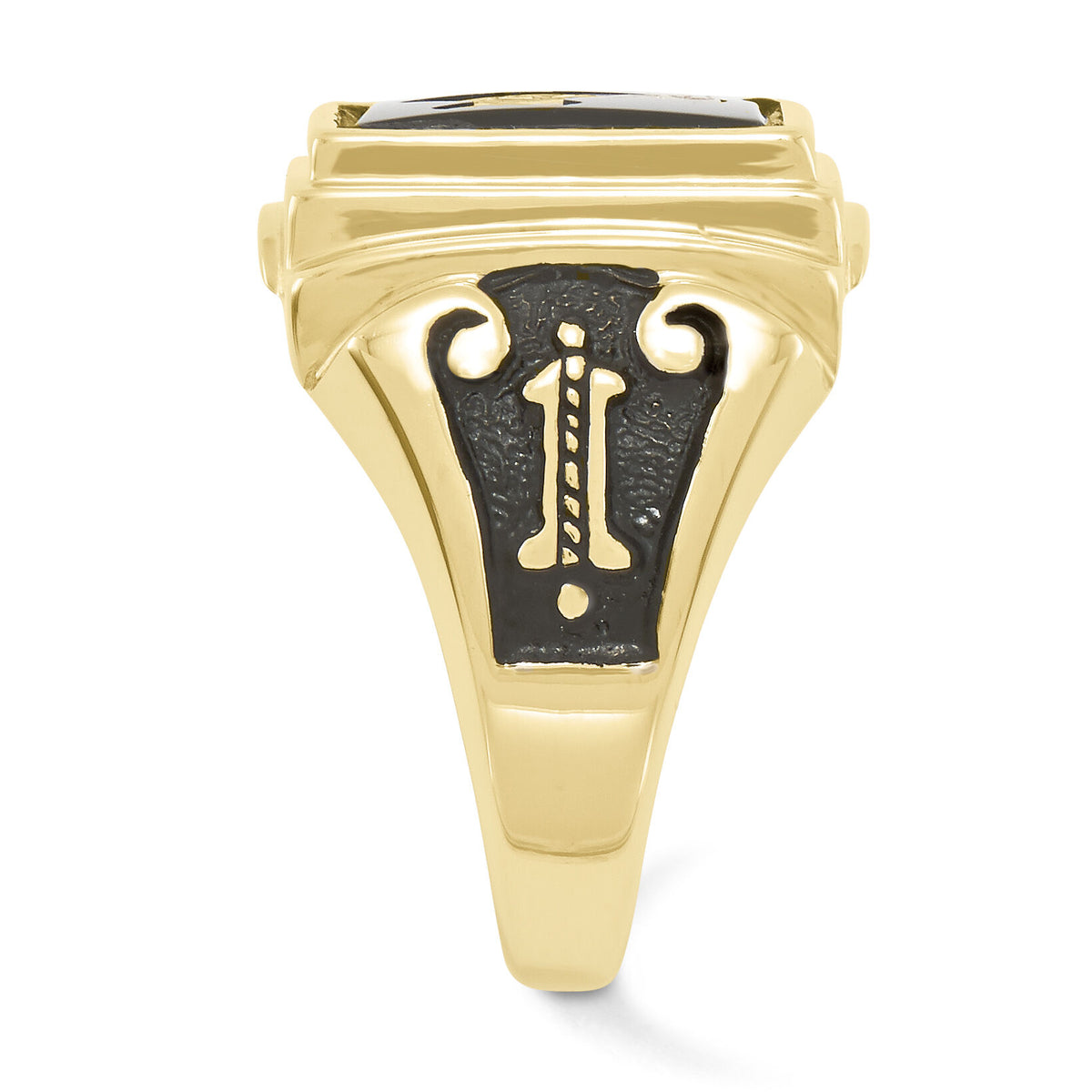 10k Men's Polished and Textured with Black Enamel and Onyx Masonic Ring-10Y1593M