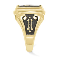 10k Men's Polished and Textured with Black Enamel and Onyx Masonic Ring-10Y1593M