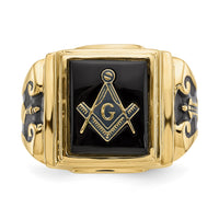 10k Men's Polished and Textured with Black Enamel and Onyx Masonic Ring-10Y1593M