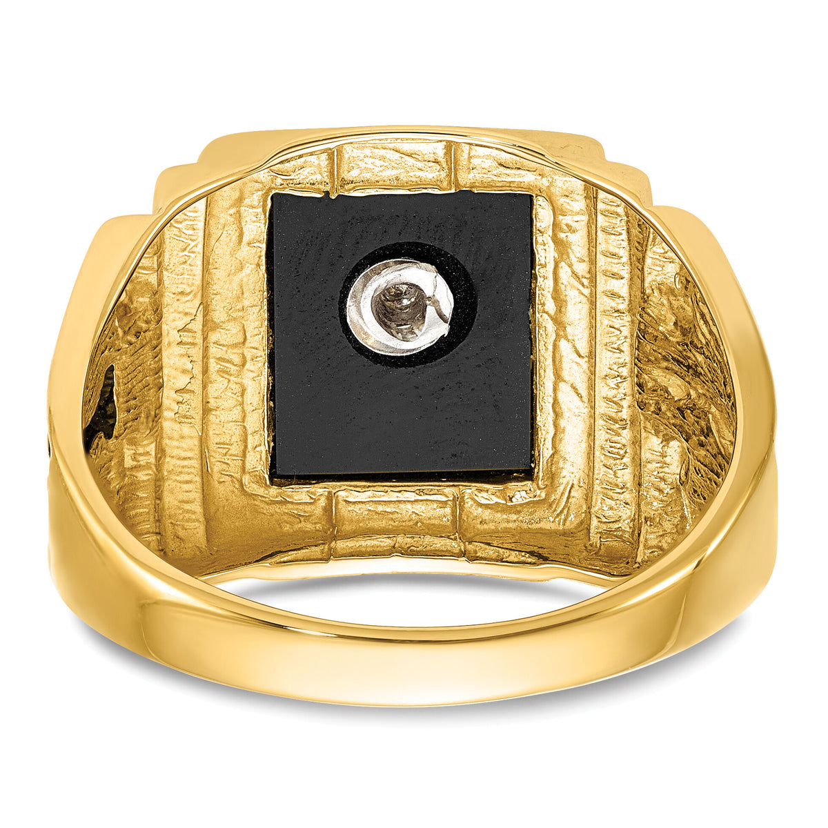 10k Men's Polished and Textured with Black Enamel and Onyx Masonic Ring-10Y1593M