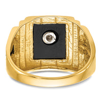 10k Men's Polished and Textured with Black Enamel and Onyx Masonic Ring-10Y1593M