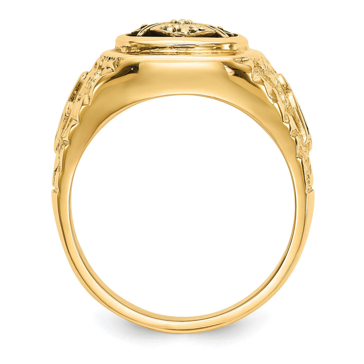 10k Polished, Antiqued and Nugget Texture Diamond Masonic Ring-10Y4035AA