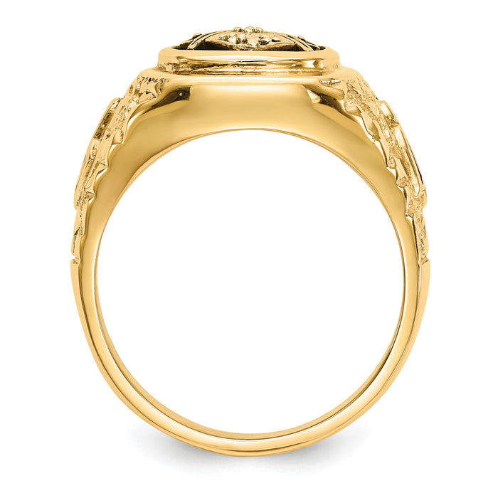 10k Polished, Antiqued and Nugget Texture Diamond Masonic Ring-10Y4035MAA