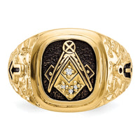 10k Polished, Antiqued and Nugget Texture Diamond Masonic Ring-10Y4035MAA