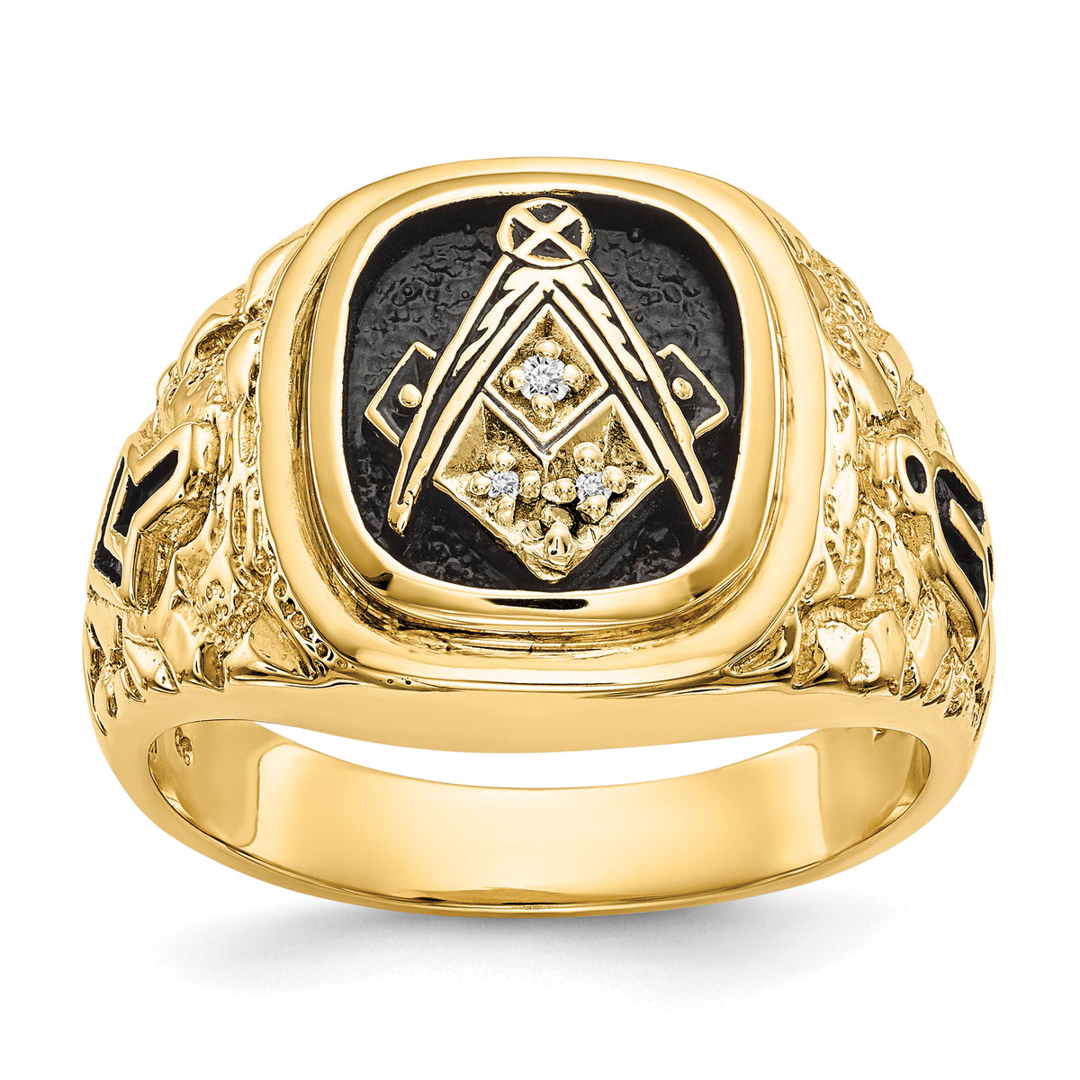10k Polished, Antiqued and Nugget Texture Diamond Masonic Ring-10Y4035MAA