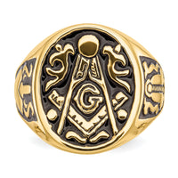10k Men's Polished and Grooved with Black Enamel Masonic Ring-10Y4041M