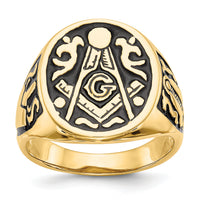 10k Men's Polished and Grooved with Black Enamel Masonic Ring-10Y4041M