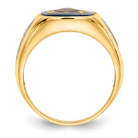 10k Men's Antiqued & Textured w/ Imit. Blue Spinel Masonic Ring-10Y4084M