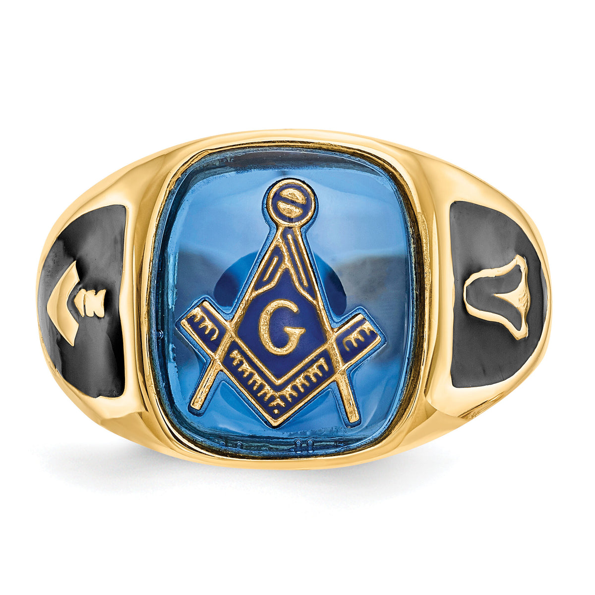 10k Men's Antiqued & Textured w/ Imit. Blue Spinel Masonic Ring-10Y4084M