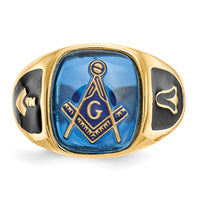 10k Men's Antiqued & Textured w/ Imit. Blue Spinel Masonic Ring-10Y4084M