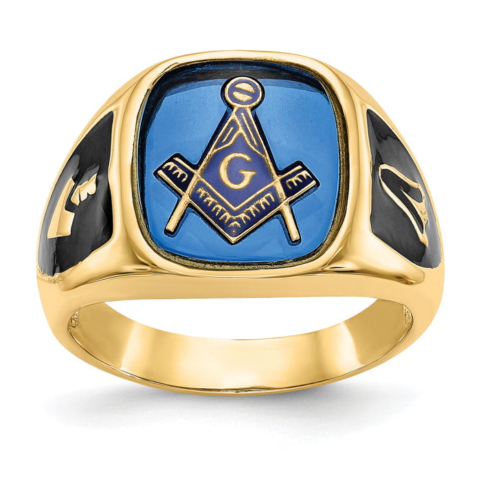 10k Men's Antiqued & Textured w/ Imit. Blue Spinel Masonic Ring-10Y4084M