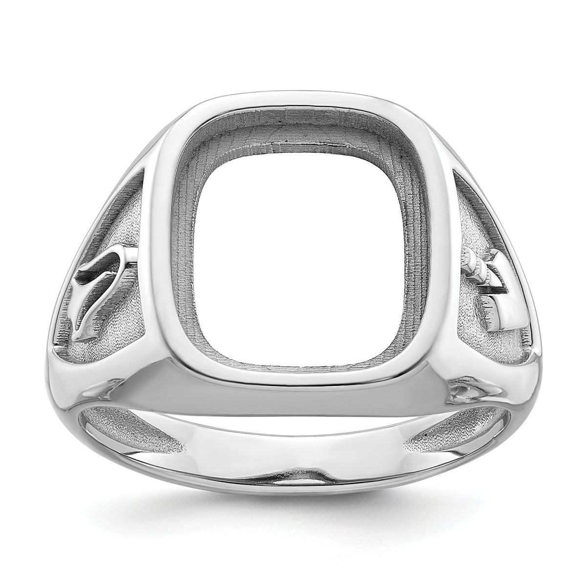 10k White Gold Men's Polished and Textured Masonic Ring Mounting-10Y4085