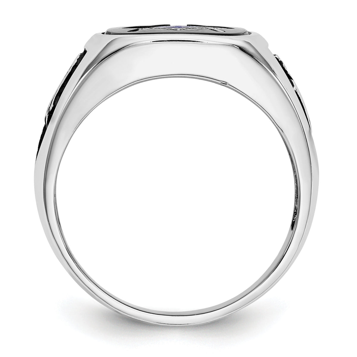 10kw & Gold-plated Men's Textured w/ Black Enamel & Onyx Masonic Ring-10Y4085M