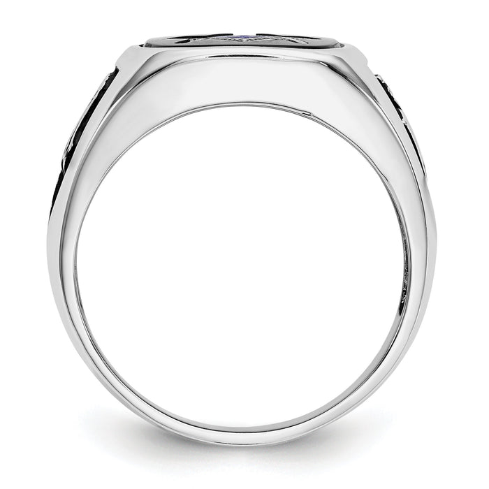 10kw & Gold-plated Men's Textured w/ Black Enamel & Onyx Masonic Ring-10Y4085M