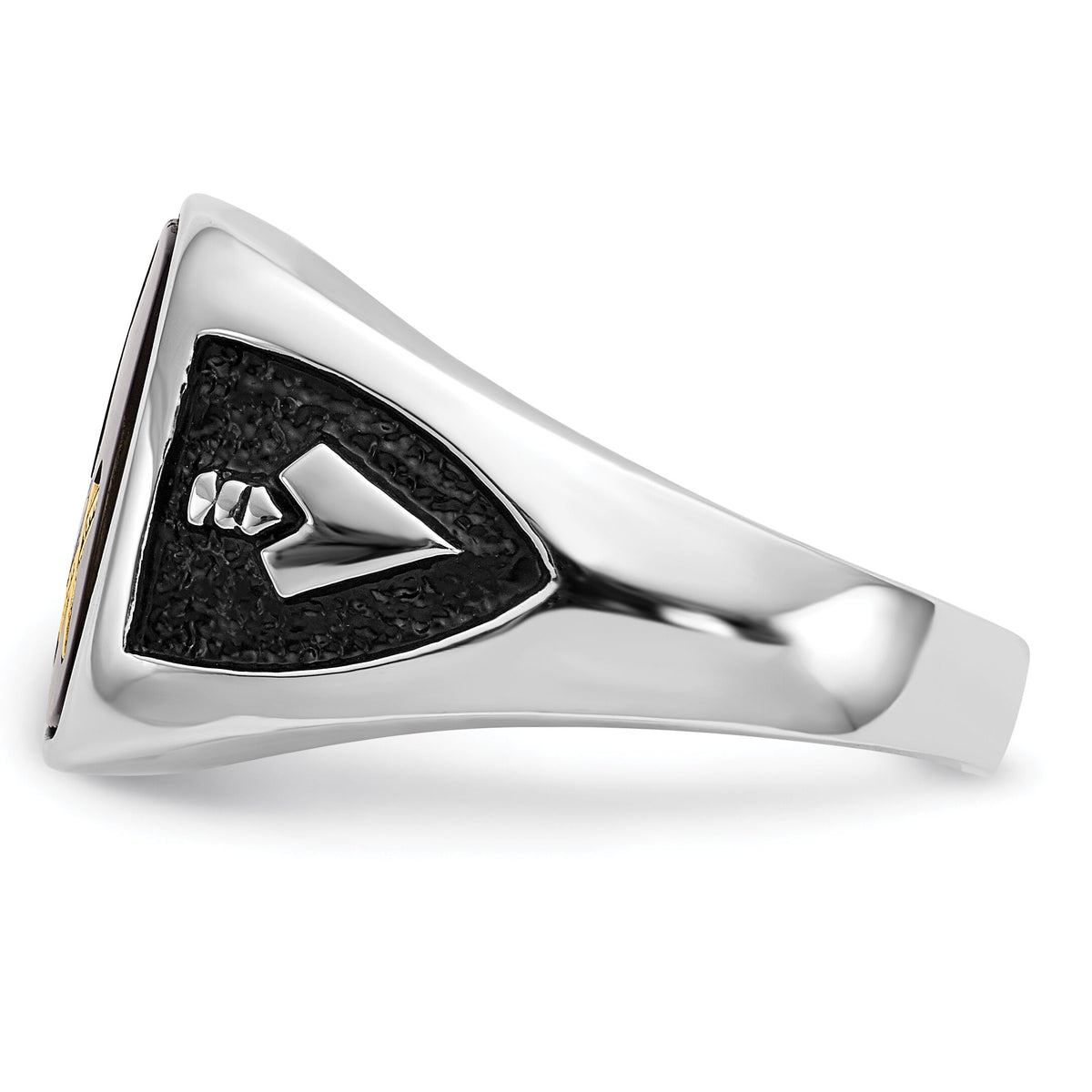 10kw & Gold-plated Men's Textured w/ Black Enamel & Onyx Masonic Ring-10Y4085M