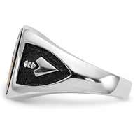 10kw & Gold-plated Men's Textured w/ Black Enamel & Onyx Masonic Ring-10Y4085M