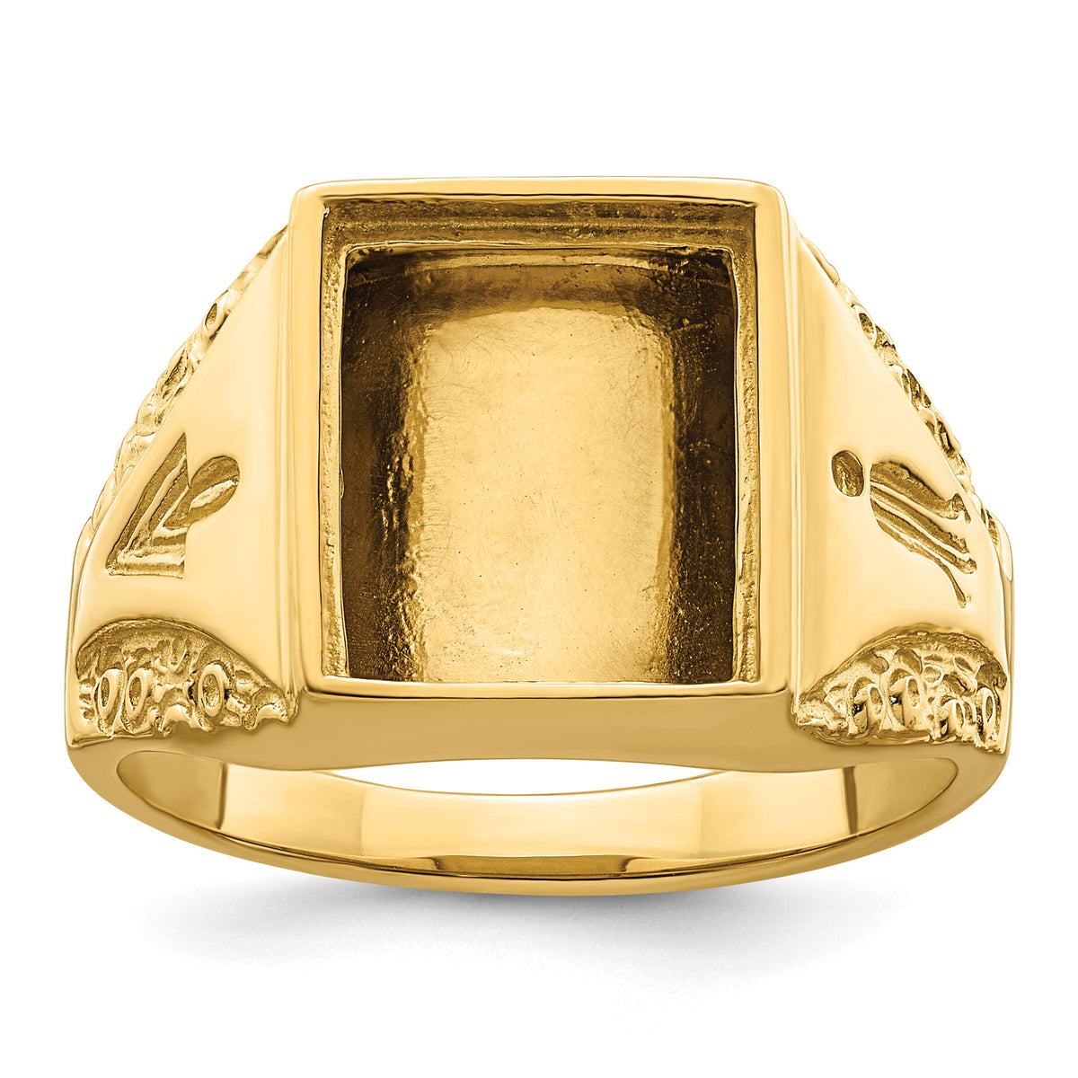 10k Men's Polished and Textured Masonic Ring Mounting-10Y4094