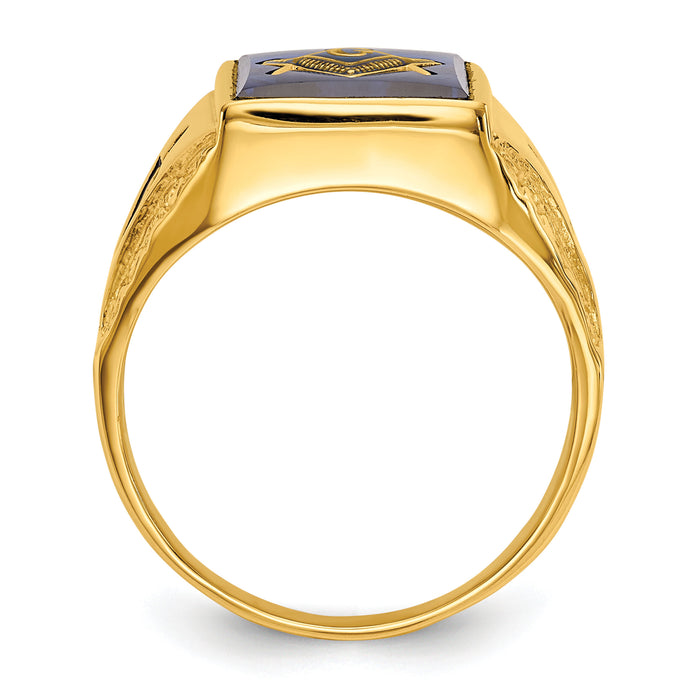 10k Men's Antiqued & Textured with Imit. Blue Spinel Masonic Ring-10Y4094M
