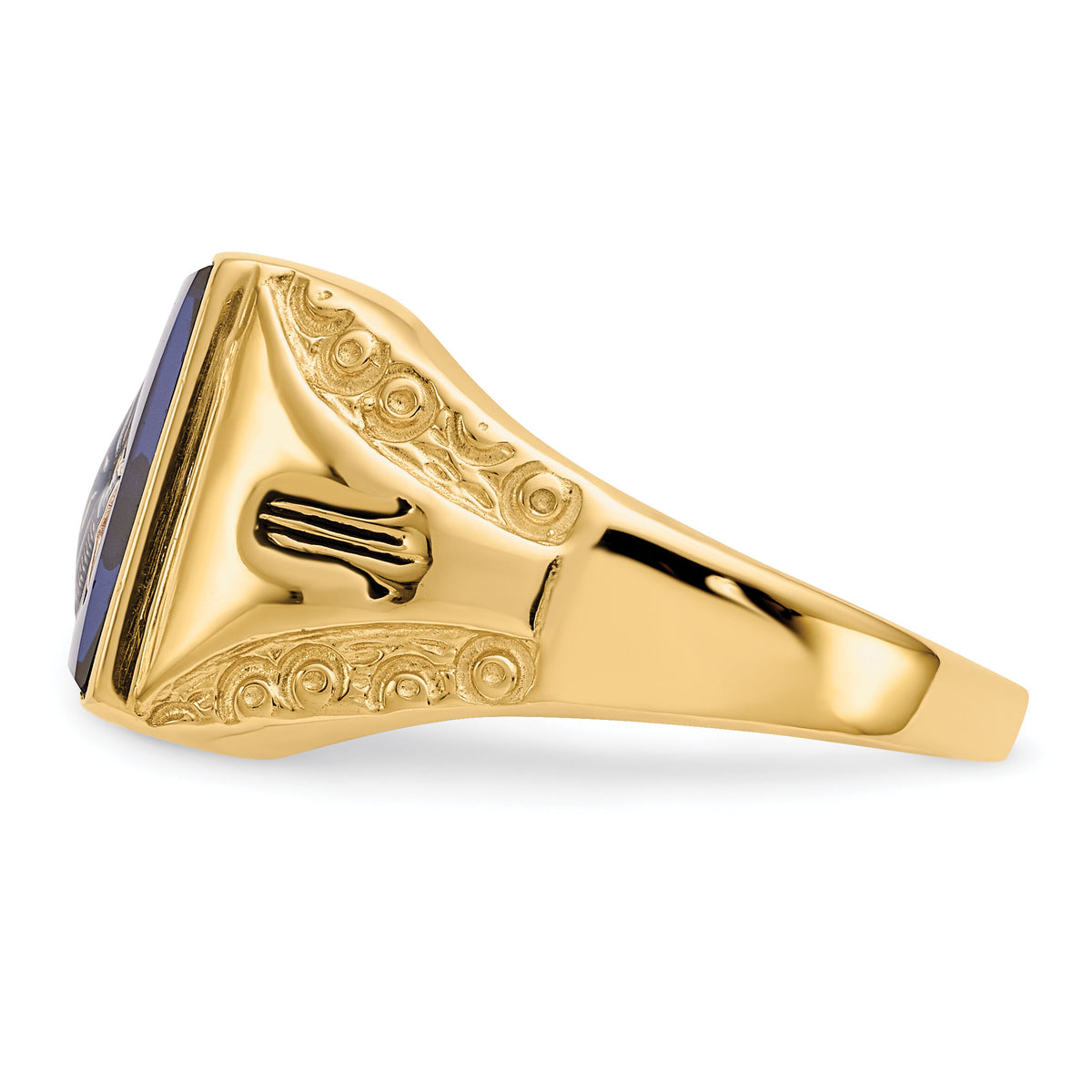 10k Men's Antiqued & Textured with Imit. Blue Spinel Masonic Ring-10Y4094M