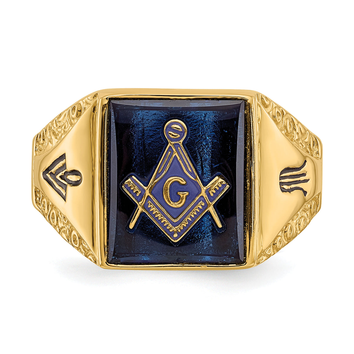 10k Men's Antiqued & Textured with Imit. Blue Spinel Masonic Ring-10Y4094M