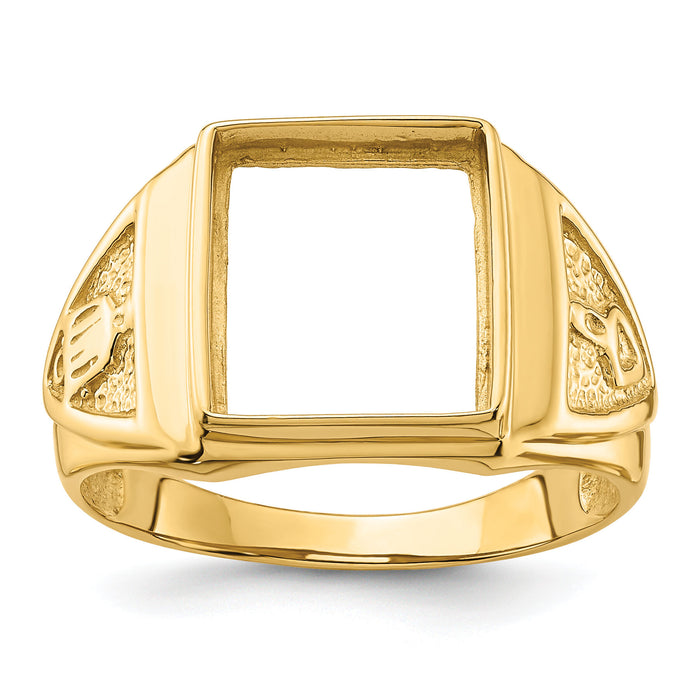 10k Men's Polished and Textured Masonic Ring Mounting-10Y4098