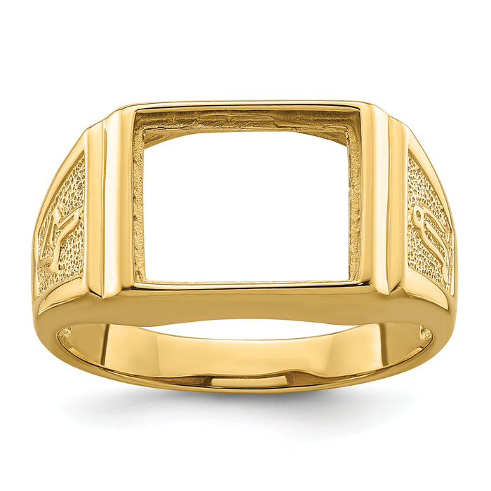 10k Men's Polished and Textured Masonic Ring Mounting-10Y4108