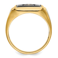 10k Men's Polished & Textured w/ Black Enamel & Onyx Masonic Ring-10Y4108M