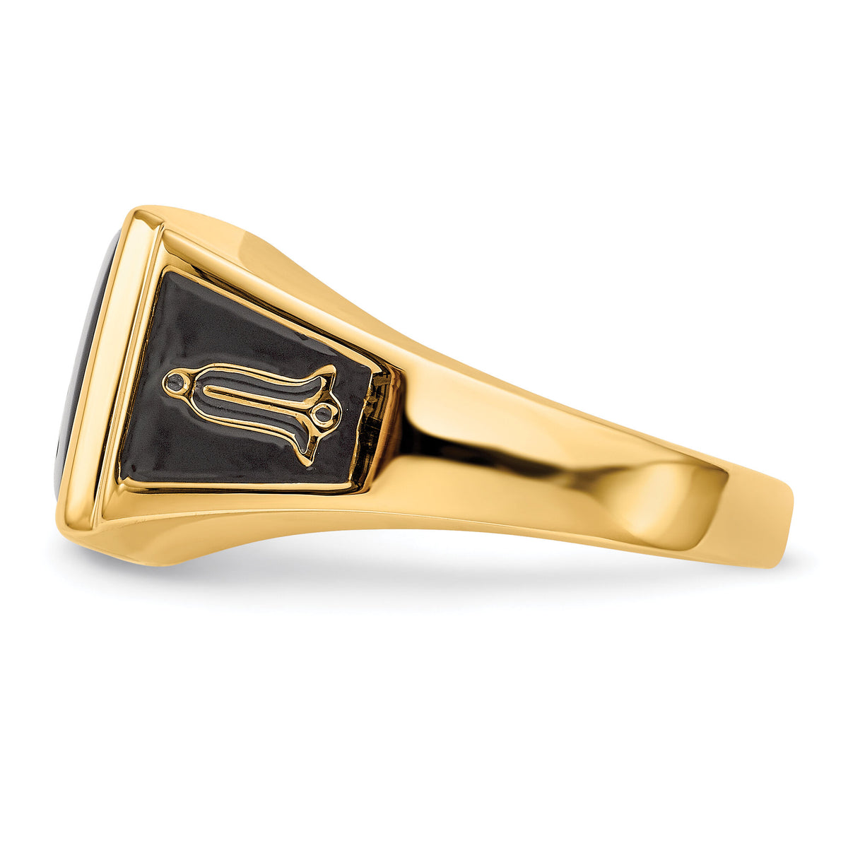 10k Men's Polished & Textured w/ Black Enamel & Onyx Masonic Ring-10Y4108M