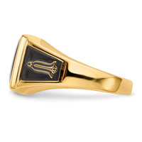 10k Men's Polished & Textured w/ Black Enamel & Onyx Masonic Ring-10Y4108M
