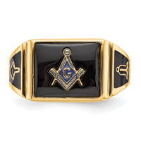 10k Men's Polished & Textured w/ Black Enamel & Onyx Masonic Ring-10Y4108M