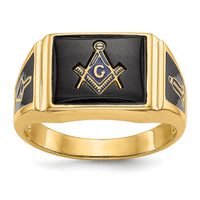 10k Men's Polished & Textured w/ Black Enamel & Onyx Masonic Ring-10Y4108M